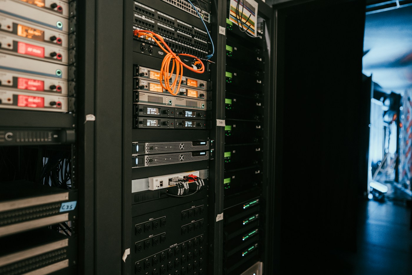 Server rack with network equipment
